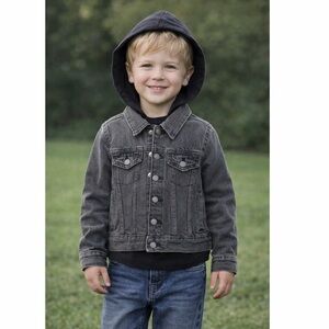 Old‎ Navy Kids Denim Jacket 5T Gray Hooded Trucker Jacket Toddler